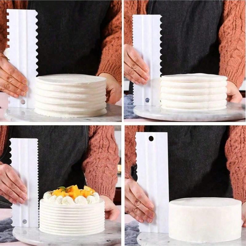 4pcs/1 Set Cake Scraper Set Decorating Comb and Frosting Spatula, Plastic Serrated Scraper Polisher