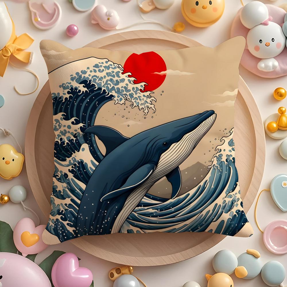 Animals The Great Wave Katsushika Hokusai Cushion Cover Plush Fabric Soft DoubleSided Printed Sofa Warm Home Gift Pillow Cover