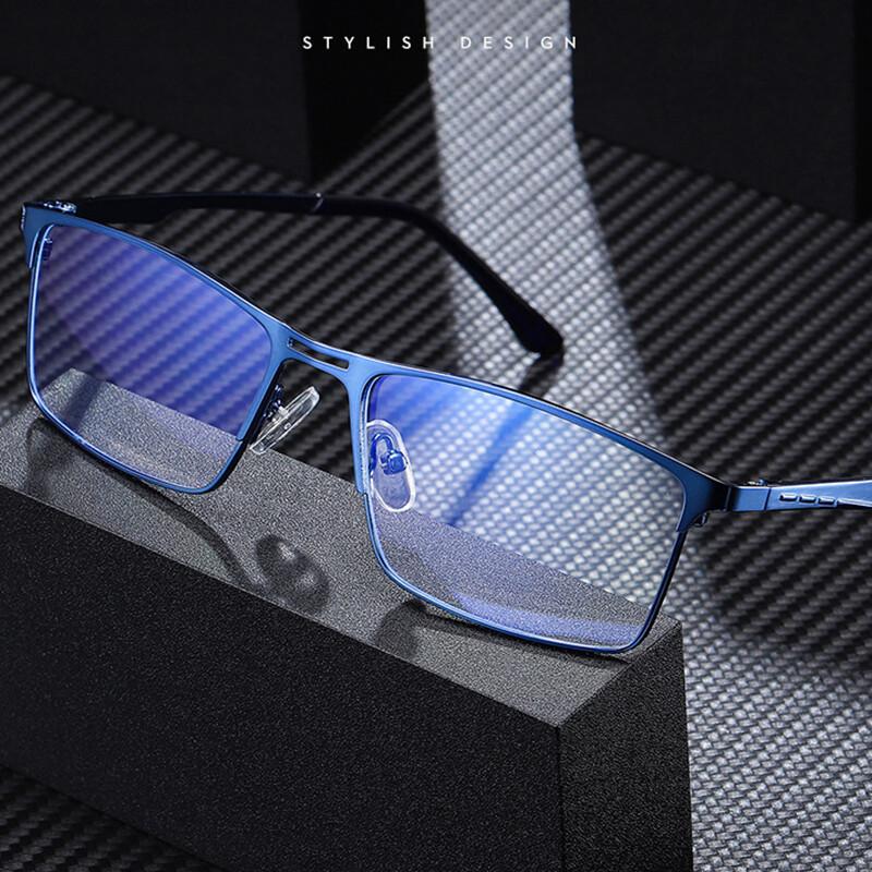 Mens Anti Blue Light Reading Glasses Business Style Office Computer Square Eyewear Ultralight Metal Prescription