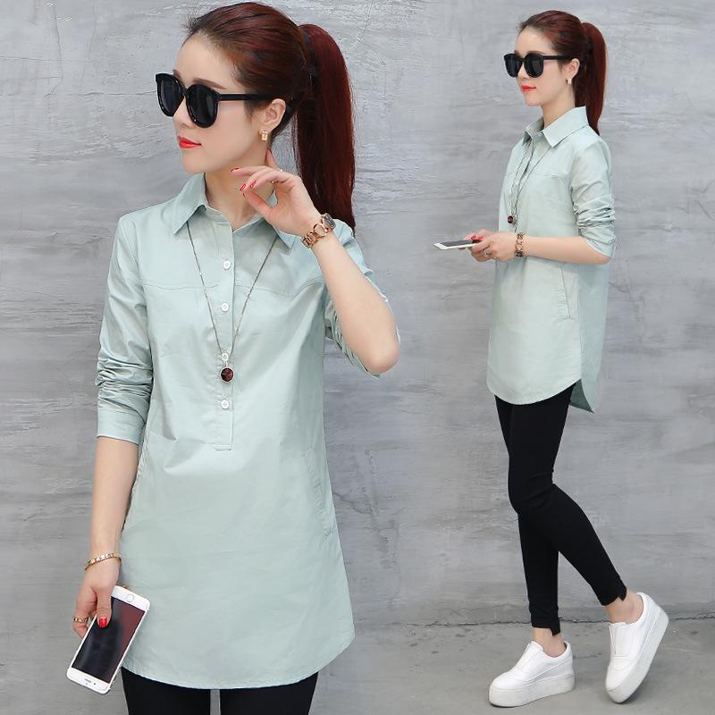

Женская рубашка с длинным рукавом и лацканами А-силуэта для весны и осени — корейский городской стиль XL светло-зеленый