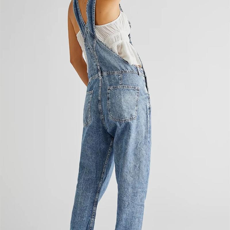 Fashion Denim Overalls for Women Loose Fit Classic Bib Casual Jean Stretchy Denim Overall Jumpsuit Tapered Leg Jean Pants