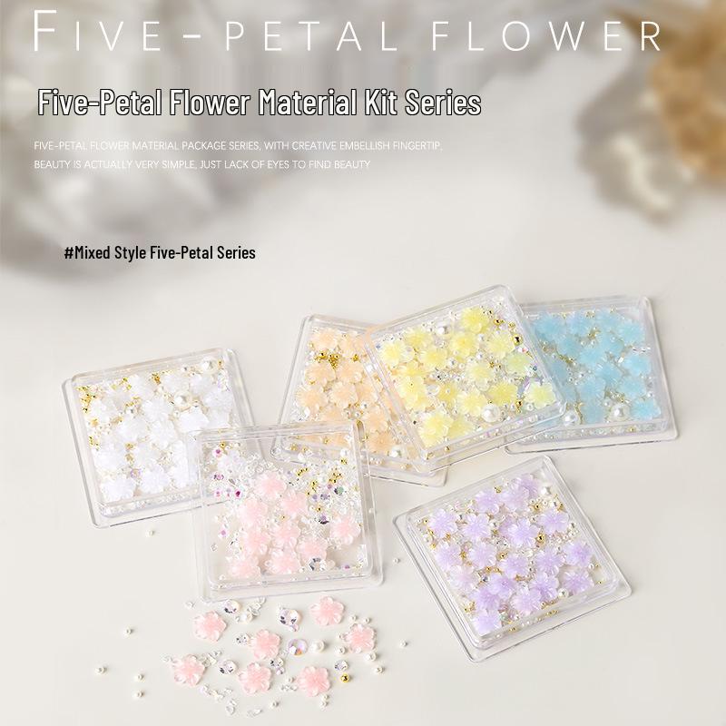 

Five-Petal Flower Rhinestone Nail Art Jewelry Kit with Steel Beads & Pearls