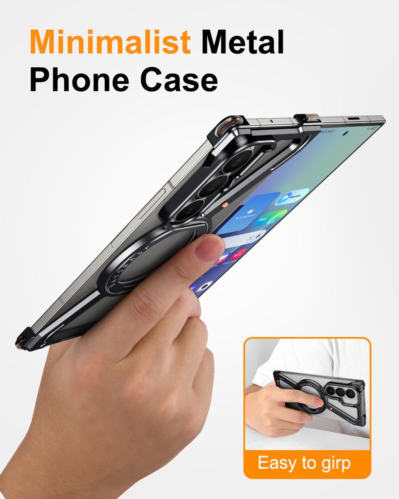 Oatsbasf Magnetic Metal Case for Samsung Galaxy Z Fold 7 Phone Case with 360° Rotatable Ring Stand Phone Cover Bumper Shockproof