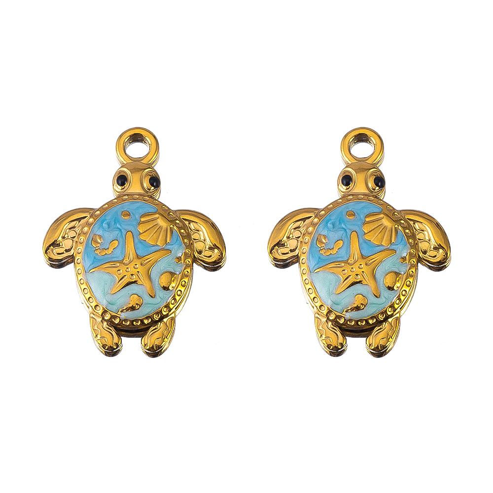 2pcs Stainless Steel Blue Enamel Marine Anklet Charms Bohemia Pendant Base for DIY Earrings Necklaces Vacation Jewelry Findings