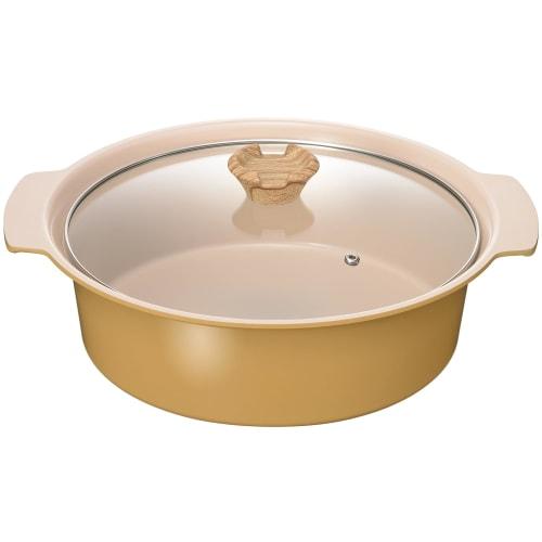 Wahei Freiz Tabletop Pot, 27cm, Serves 5-6, Yellow, Induction Compatible, Gas, Ceramic Coating, Almonde RB-3309