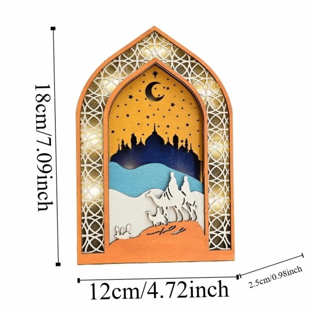 Creative Night Light Ornament LED Eid Wooden Decoration Handmade Eid Desktop Ornament  Scene Layout