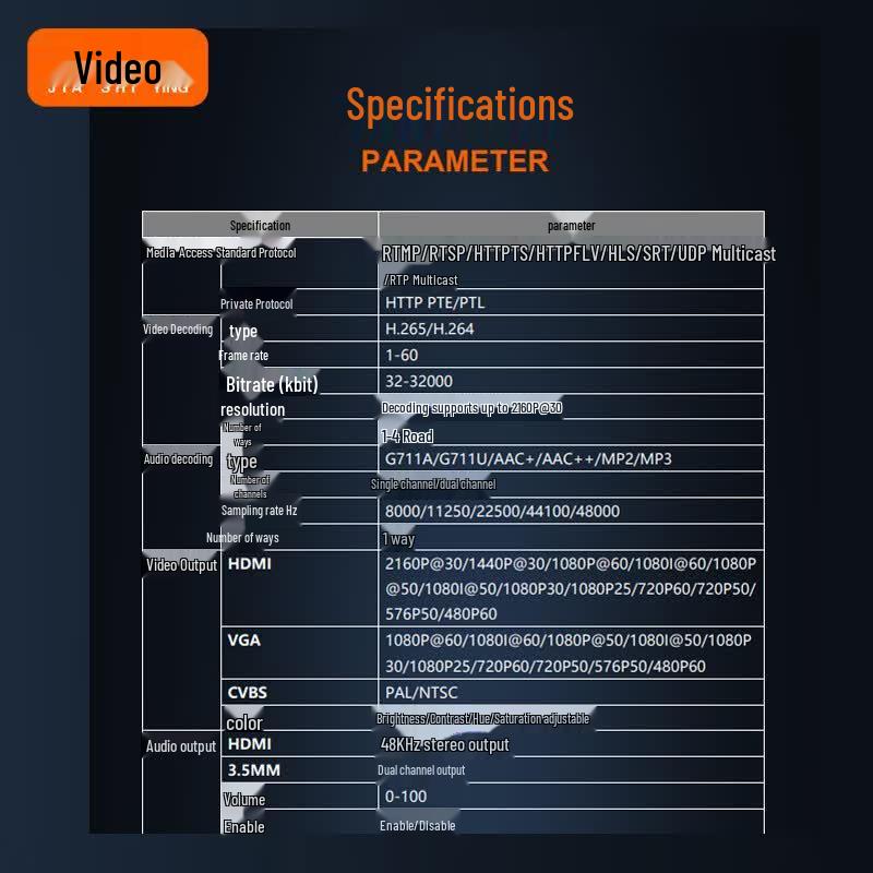 Jasishoot 4K 30fps H.265/H.264 Video Decoder with HDMI/VGA/CVBS