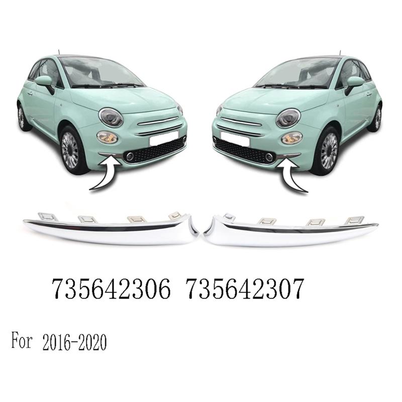 ABLZ-Front Bumper Side Chrome Trim 1 Pair For Fiat 500 2016- Part Numbers 735642306 735642307
