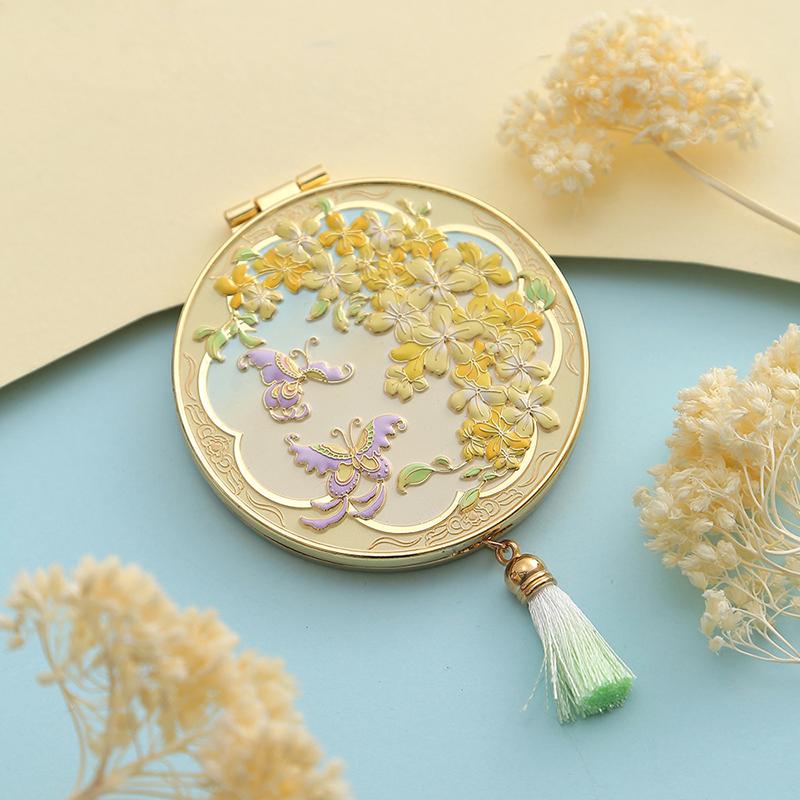 Chinese Style Craft Metal Makeup Mirror With Tassel Folding Portable Cosmetic Mirror Creative Exquisite Handheld Mirror Student