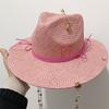 Persikorosa Stråhatt Bokstav Handgjord Designhatt Pärlkedja Sommar Solhatt Ny Bokstavshatt Strand Kvinnor Gorras Para Hombres