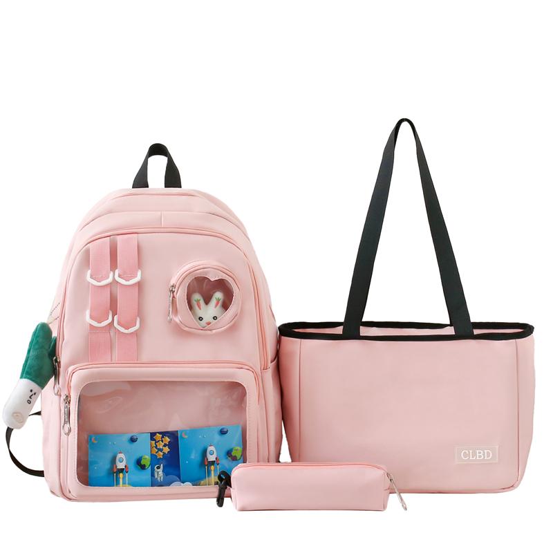 

Рюкзак из трех предметов, женский легкий рюкзак, однотонный студенческий школьный рюкзак розовый