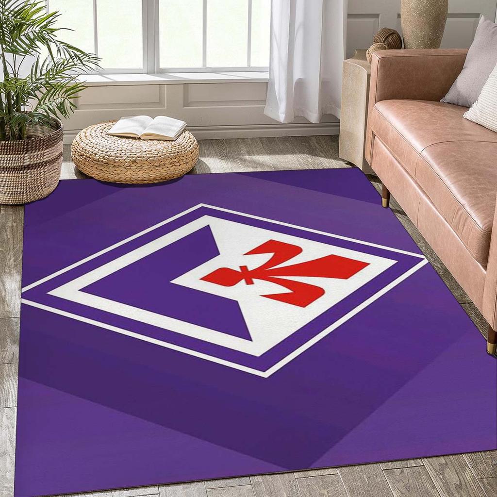 ACF Fiorentina Football Club Splash Style Area Rug, Dark Purple Texture Logo Floor Mat, Non Slip Carpet for Living Room Bedroom, Sports Decor Rug