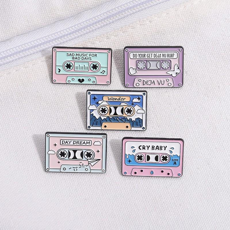 Magnetic Tape Radio Set Metal Enamel Pins Custom Myth Brooches Bag Clothes Lapel Pin Badge Animal Jewelry Gift For Kids Friends