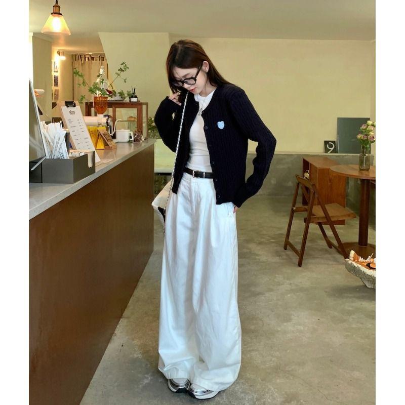 

Small Pants 150cm White Wide Leg Pants Fashionable Wear High Waist Drooping Slimming Casual Mopping Pants Summer White pants 155-165 XL