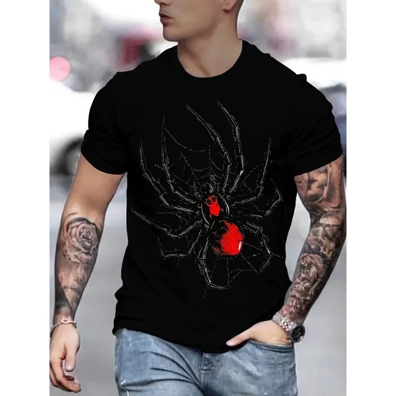 3D Spider Printed Short Sleeve T-shirt Summer Casual Tops Outdoor Breathable Crew Neck T Shirt for Men Clothes Trend Streetwear