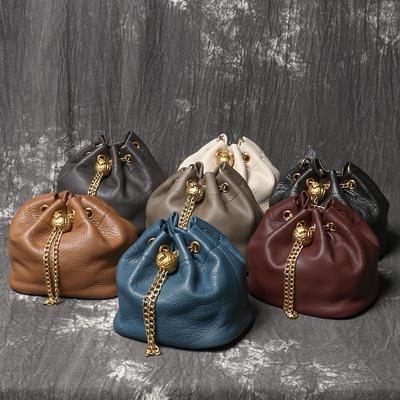 2025  Hand-made First Layer Cowhide Makeup Bag Fashion Casual Leather Bucket Bag High-quality Soft Leather Chain Bag