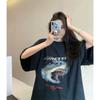 American retro Hong Kong flavor shark pure cotton short-sleeved T-shirt women's summer large size catties half-sleeved loose top tide