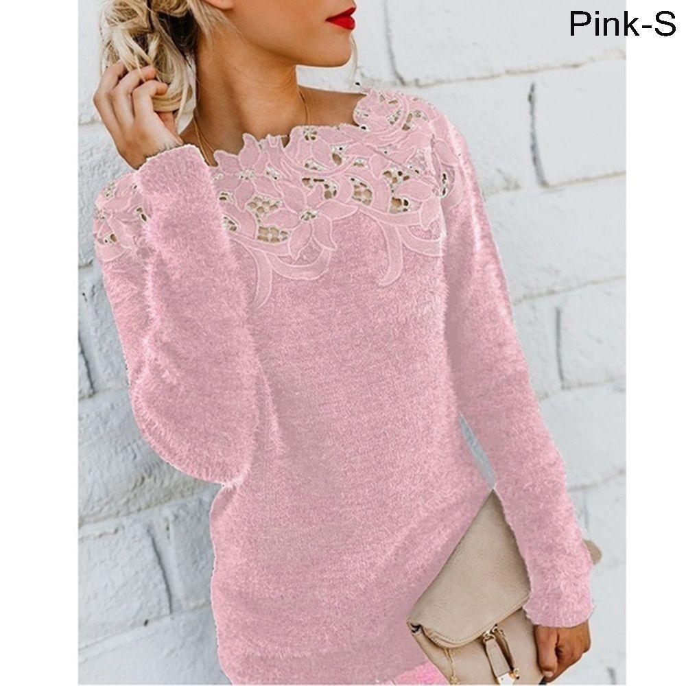 Round Neck Warm Long Sleeve Plus Size Jumpers Plush Pullovers Sttiching Tops Knitted Sweater
