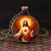 A piece of Jesus Sacred Heart faith guardian religious jewelry glass pendant suitable for daily wear for men and women