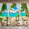 Tropical Sea Wall Mural Beach View Wallpaper Blue Ocean Island Palm Trees Mural