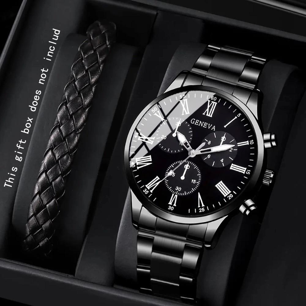 Watch 2-Piece Set Men S Watch Business Steel Belt Watch Quartz Watch Set
