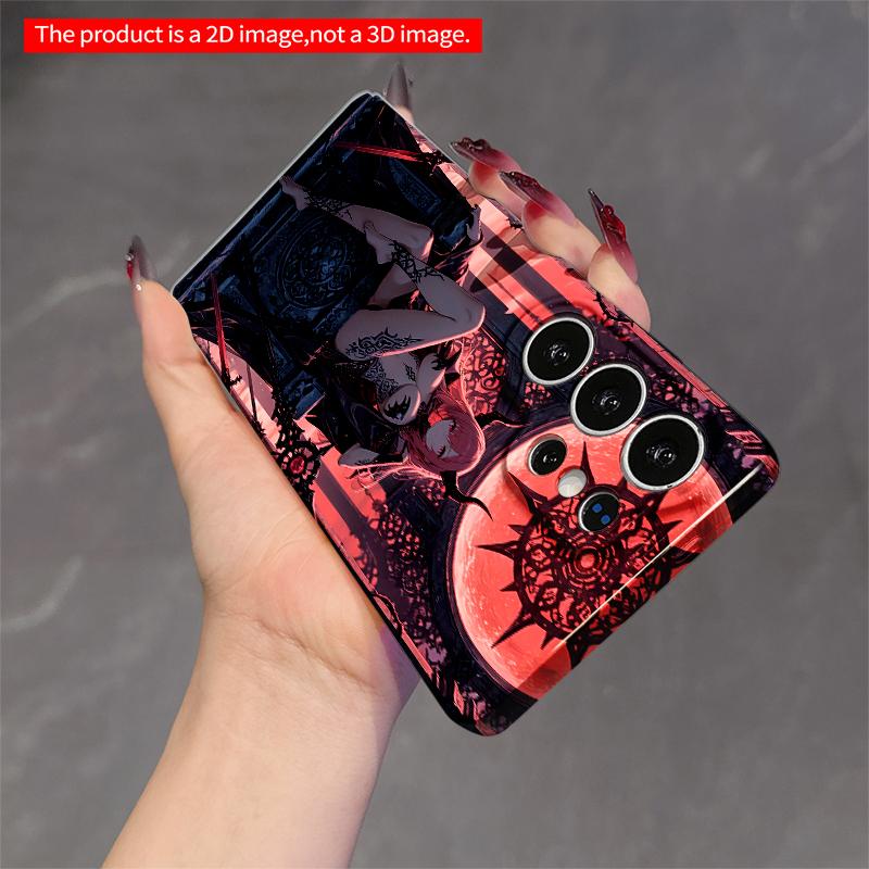 2DFlat Samsung phone case Pink-Haired Demon Queen on Throne Under Crimson Moon Applicable to Galaxy S22 S23 S24 S25ULTRA S26 A12 A13 A14 A15 A16