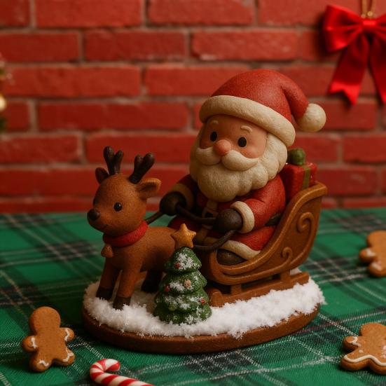 Santa Claus Reindeer Sleigh Resin Figurine Handcrafted Christmas Tabletop Decor Holiday Gift for Family Friends