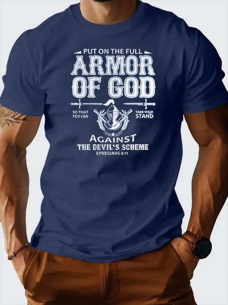 T Shirt for Man 100 Cotton Summer Armor of God Christian Graphic Tee Print Casual Slim Fit Round Neck Short Sleeved Tshirt Top