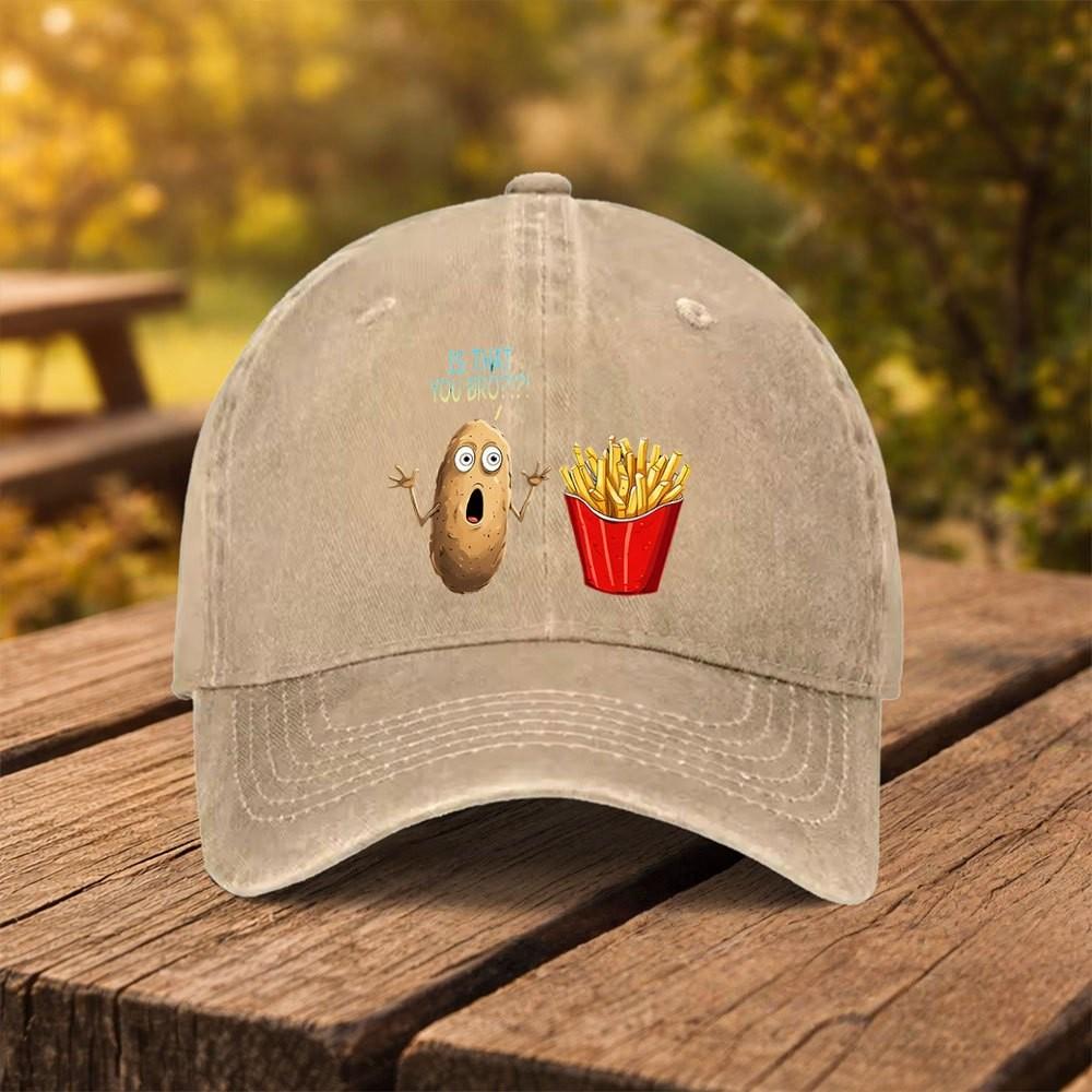 Funny Potato French Fries Baseball Cap Washed Cotton Adjustable Streetwear Hat for Unisex