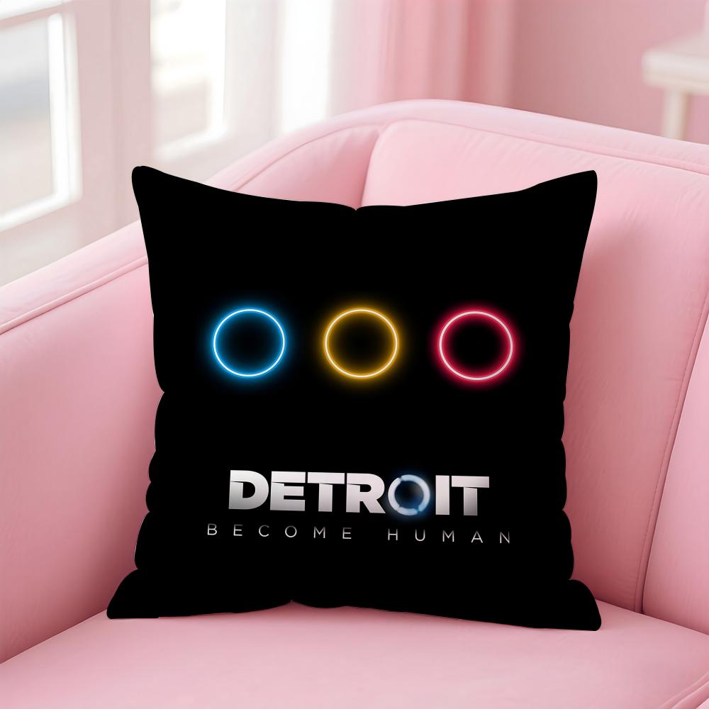 Hot Game D-Detroit Become Human Cushion Cover Pillowcase Short Plush Invisible Zipper Room Sofa Cushion Cover