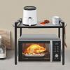 Bymaocar 2 Tiers Adjustable Microwave Stand Black Extendable Oven Shelf Wear-resistant Kitchen Countertop Organizer with Hooks