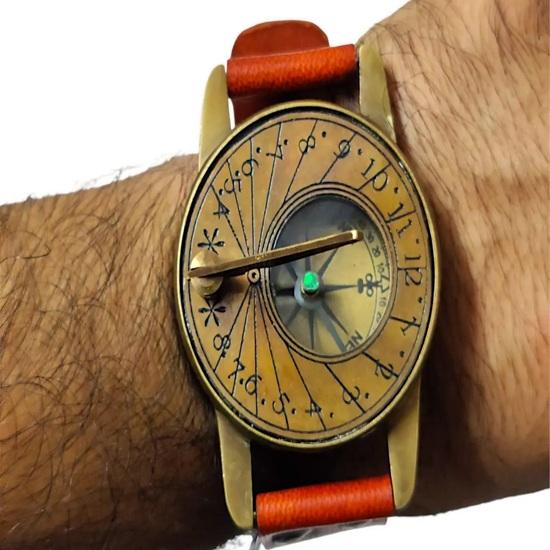 Steampunk mässingsarmbandsur med solur, Samlarobjekt nautiskt kompass, Julklapp för män