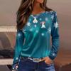 Women's Fashion Casual Slit Hem Round Neck Long Sleeve Loose Christmas Printed T-Shirt Ladies Top