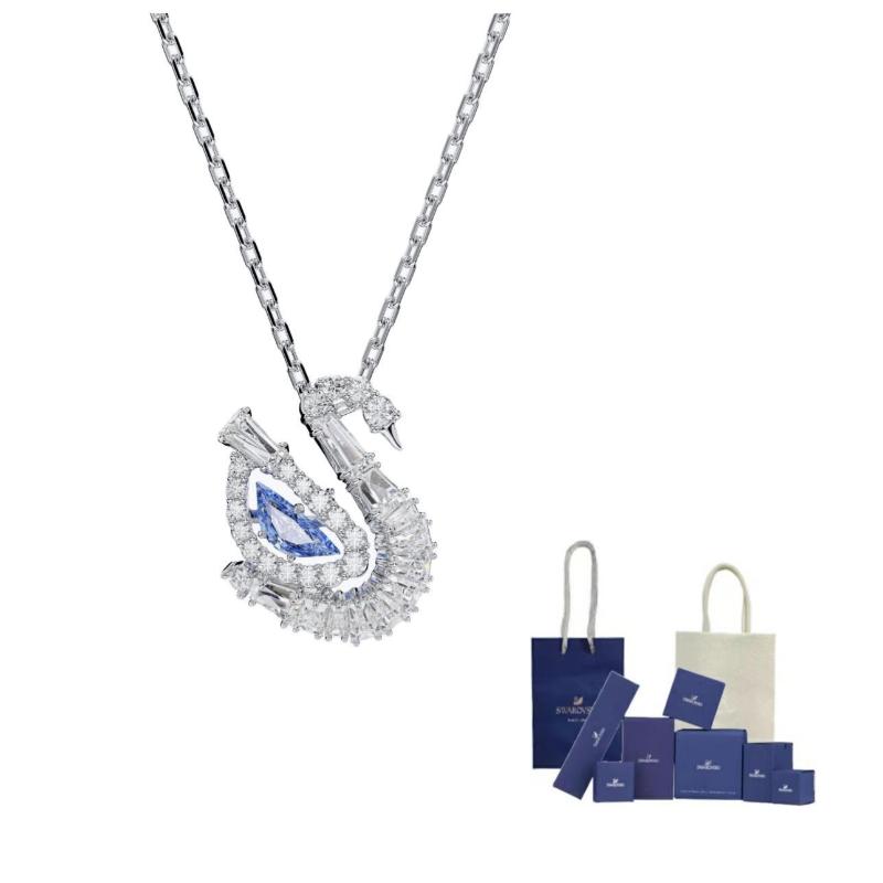 Swarovski Swan Crystal Necklace F-Original Brand Box And Bag серебряный