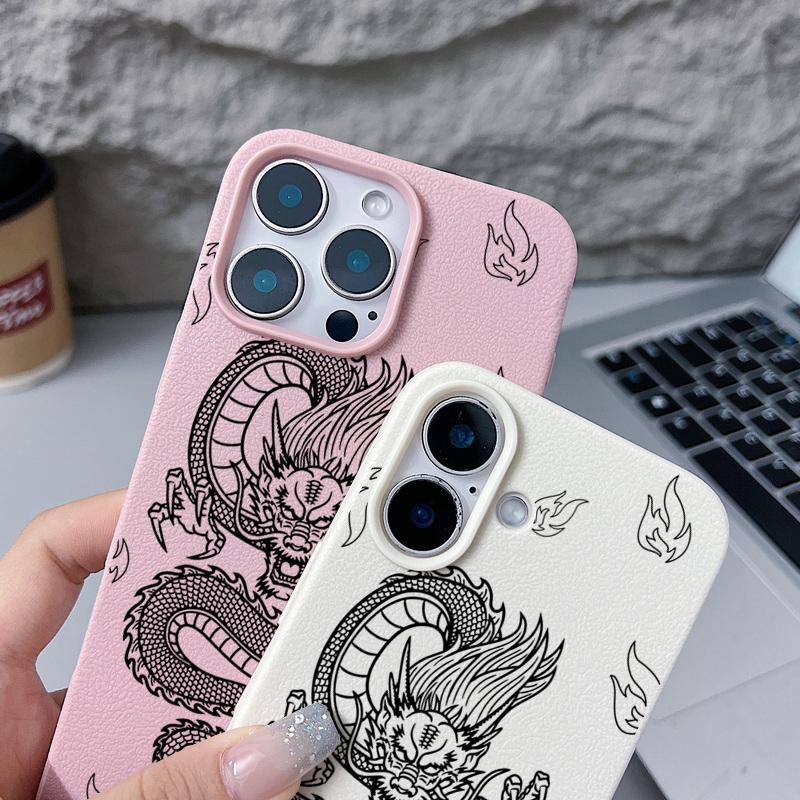 Husă Moale Mată cu Model Dragon Negru Pentru iPhone 16 Pro Max 15 Pro 14 13 12 11 TPU Textură Piele Subțire Rezistentă la Șocuri Husă Bumper