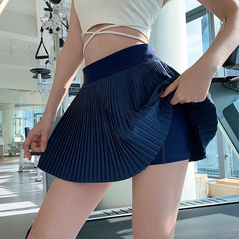 Quick-Dry High Waist Pleated Tennis Skirt - Anti-exposure A-line for Yoga & Sports