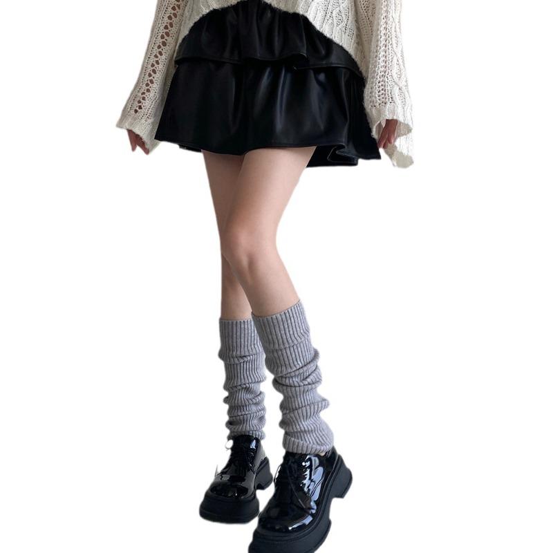 Wool Knit Leg Warmers Winter Autumn Japanese JK Style Slouchy Socks for Girls Solid Color Calf Socks Thermal Layering Essential