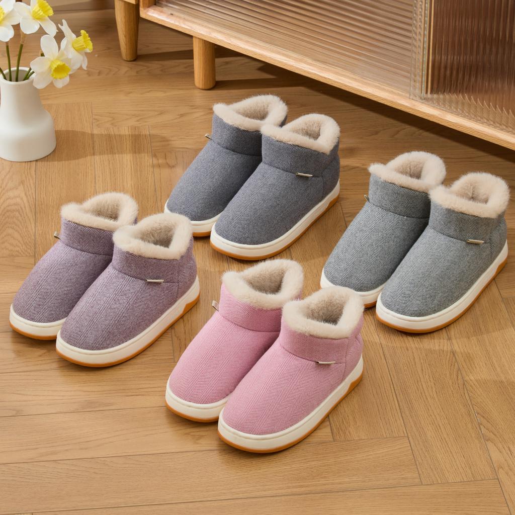 Winter Women Cotton Slippers Plush Warm Thick Bottom Slides Breathable Soft Non-slip Slippers Indoor Outdoor Men Casual Slippers