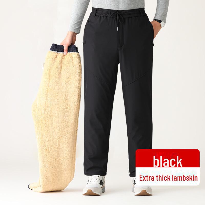 

Мужские брюки из утолщенного бархатного хлопка на осень и зиму — теплая повседневная одежда для людей среднего и пожилого возраста. XL (90-110 kg) чёрный