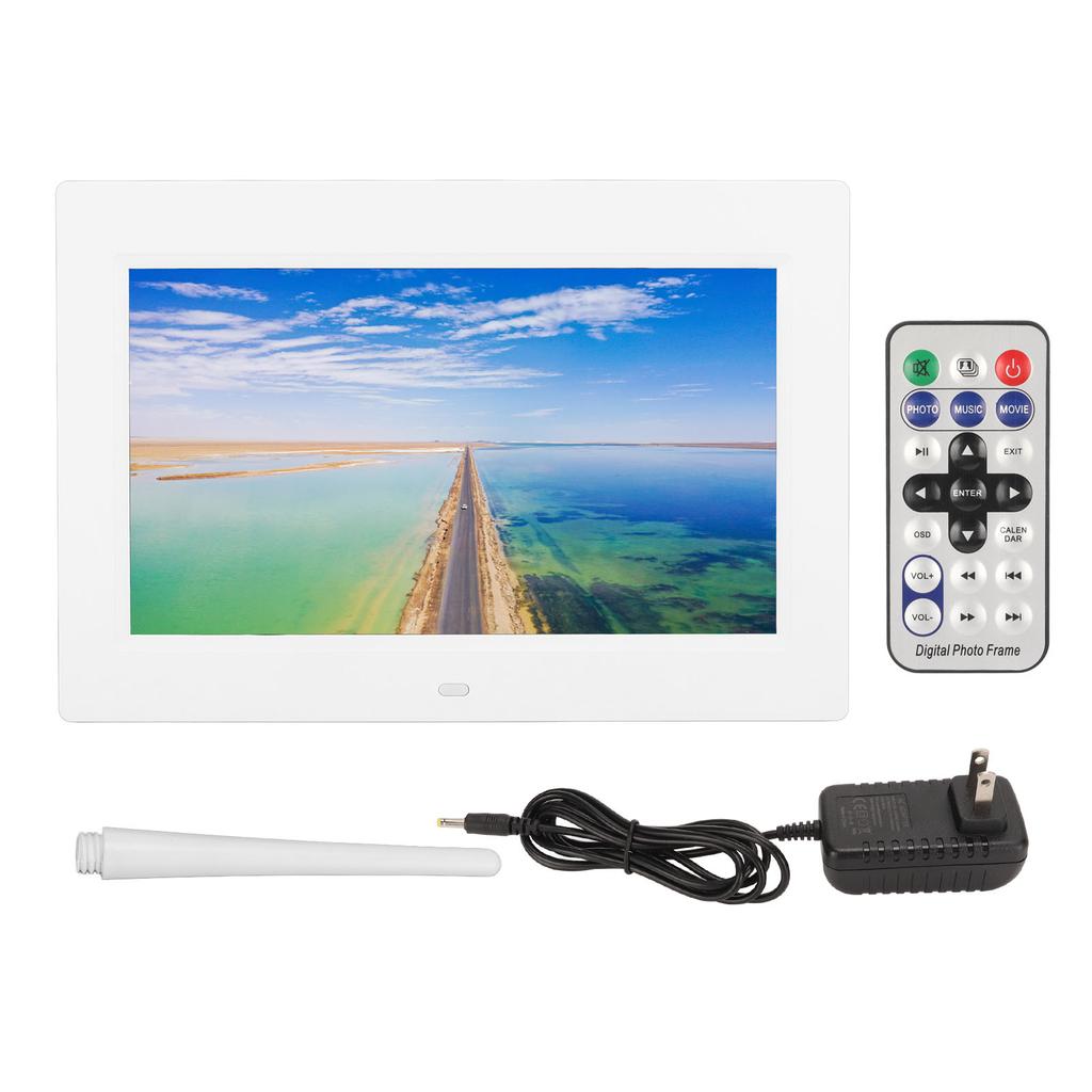 10 Inch Digital Photo Frame HD 1024x600 LED Electronic Photo Frame with Remote Control White 100‑240V US Plug