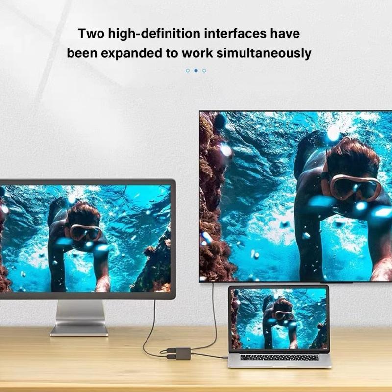 Double Screen HDTV-compatible Converter USB C to 2 HDTV-compatible Adapter Supporting Multple Systems for Laptop Works
