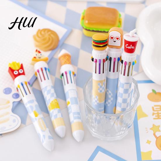 Cute Style Writing Tool Fast Food Themed 10-Color Ballpoint Pen French Fries Burger Cheese Pattern Topper Designs Multi-Color for Journaling And Notes