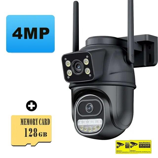 Nieuwe EU 12MP 6K WiFi Camera Buiten Drie Lens Dubbele Schermen 8X Zoom CCTV Mini Video Cam Auto Tracking Beveiliging Surveillance iCSee App 4MP Add 128G