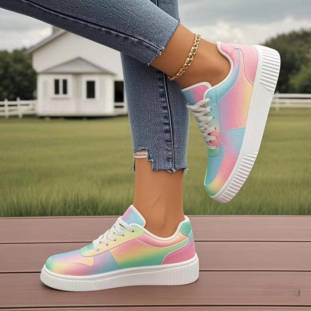 

Модные кроссовки 2025 года для женщин, красочные, ослепительные, кеды для повседневной носки, трендовая молодежная удобная обувь для ходьбы 42