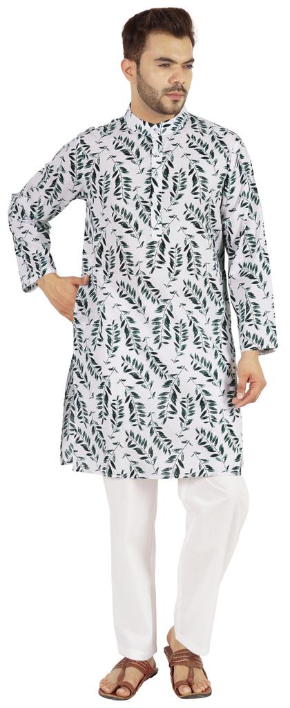 Atasi Indian Designer Kurta for Men Printed Long Sleeves Summer Ethnic Long