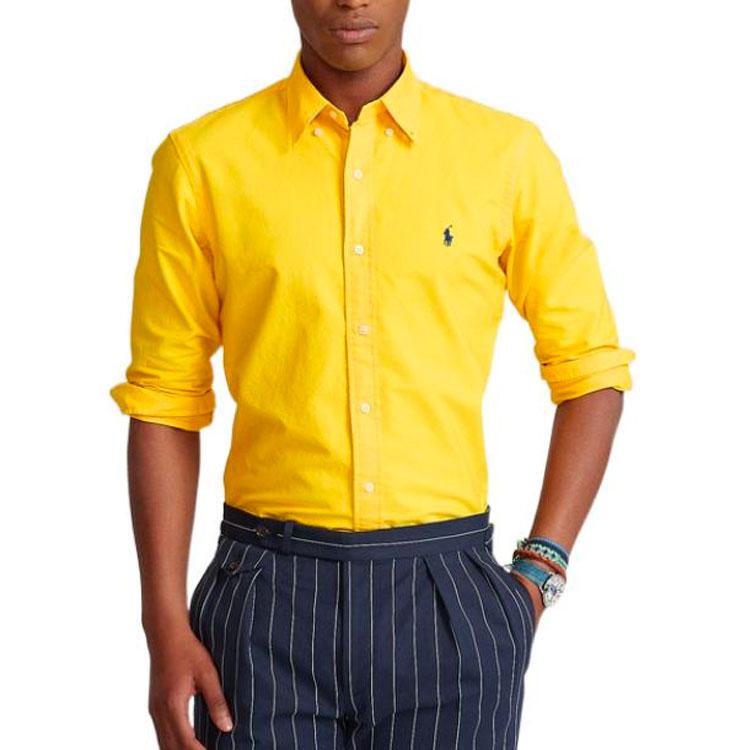 Polo Ralph Lauren Ss22 Solid Color Logo Embroidered Polo Collar Single-Breasted Long Sleeve Shirt Men shirts Yellow MNPOWOV16821898-700