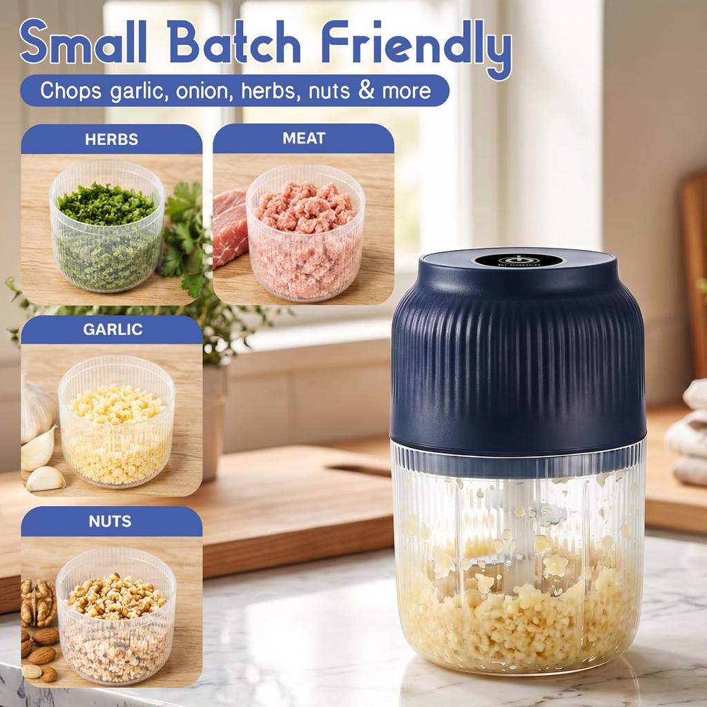 Electric Garlic Chopper: 400ML Portable Cordless Mini Food Processor with 6 Stainless Steel Blades - Vegetable Chopper for Kitchen Onion Salad Prep