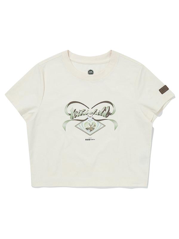 BBC EARTH W Ribbon Short Sleeve Round_White