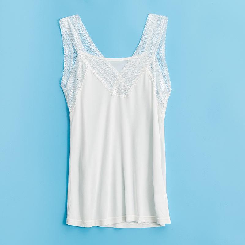 Танге Шелковая кружевная майка на V-образном вырезе – Женский сексуальный топ без рукавов из шелка тутового дерева для ношения под одеждой Large белый
