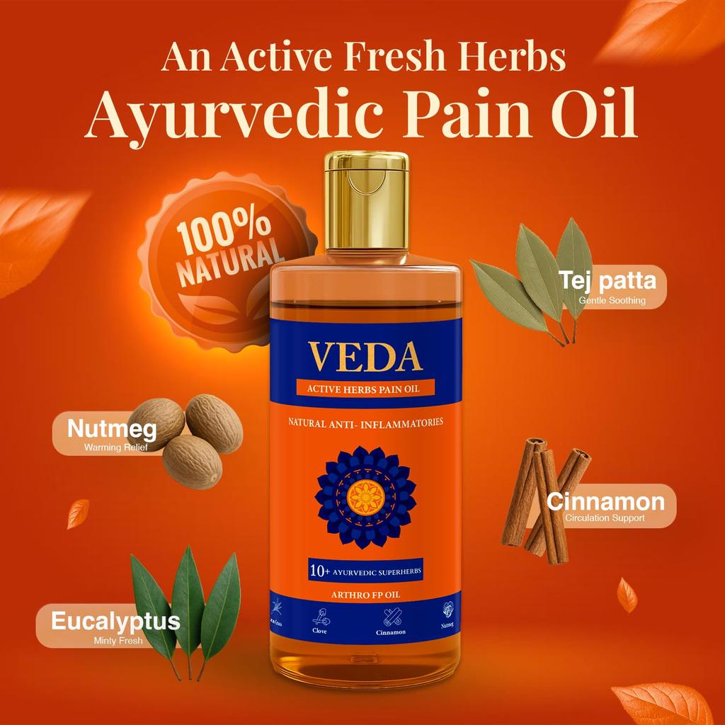 Active Herbs Pain Oil | Ayurvedic Relief from Joint, Muscle & Back Pain | Eucalyptus & 12 Powerful Herbs